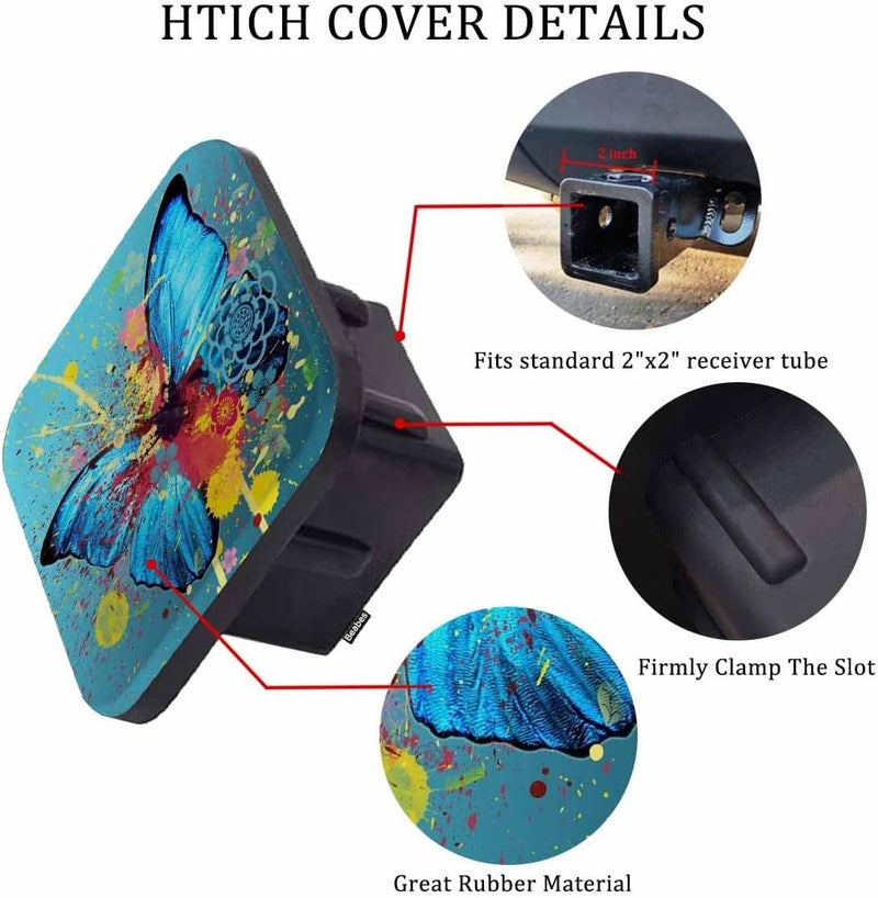 Beabes Butterfly Receiver Hitch Tube Cover Abstract Rainbow Butterfly Floral Car Rear Trailer Hitch Covers, Anti-Loss Rubber Hitch Cover Plug Caps Fits 2 Inch Auto Truck Receivers - Image 3